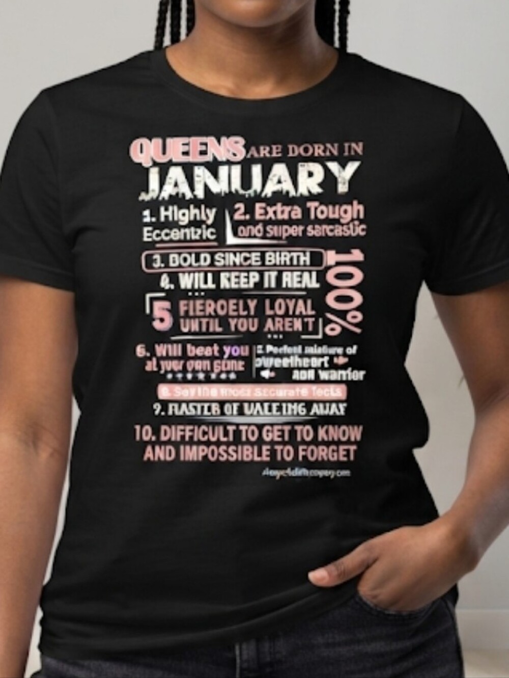 "Queens Are Born In January" T-shirt Black, White, & Pink Size Large